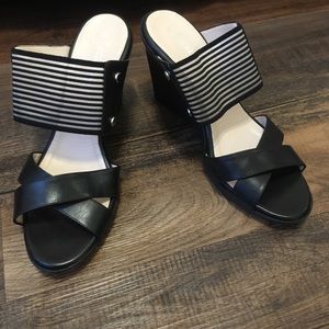 Aquatalia Black Mesh Detailing Wedge Heels